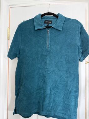 Bonobos Teal Terry Half-Zip Polo